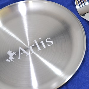 Personalized Plate and Silverware Set, Kid&#39;s Silverware, Customized Table Setting For Kids, Fork and Spoon Set, Stainless Steel Plate