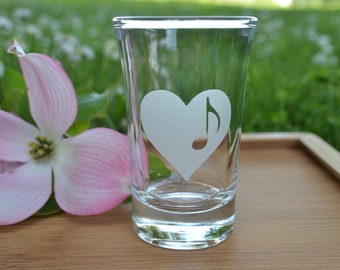 Shot Glass, Music Note Shot Glass, Music Shot Glass, Party Favor, Music Note Glass, Etched Glass, Etched Shot Glass