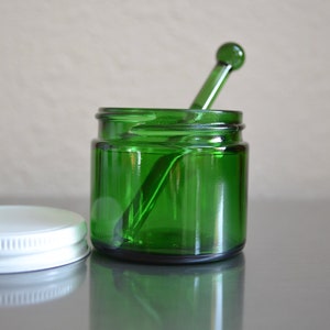 Cosmetics Jar, Glass Jar, Small Glass Jar, Jar with Applicator, Jar, Little Glass Jars, Jar with Stir Stick, Green Glass Jar, Glass Jar