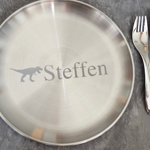Personalized Silverware and Plate Set, Child&#39;s Table Setting, Kid&#39;s Silverware, Customized Table Setting For Kids, Stainless Steel Plate