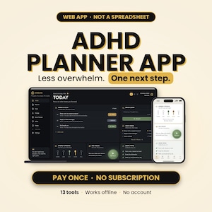 ADHD Planner App, Digital Life Planner, Brain Dump, Focus Timer, Habit Tracker, No Subscription