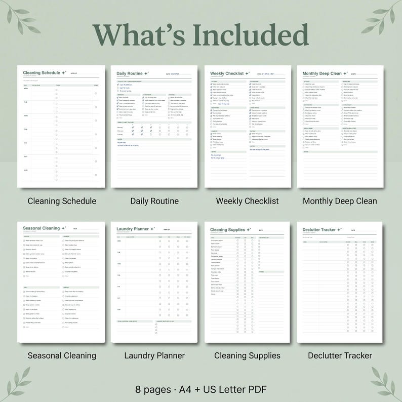 Home Cleaning System: Daily Routine, Deep Clean & Declutter Tracker ...