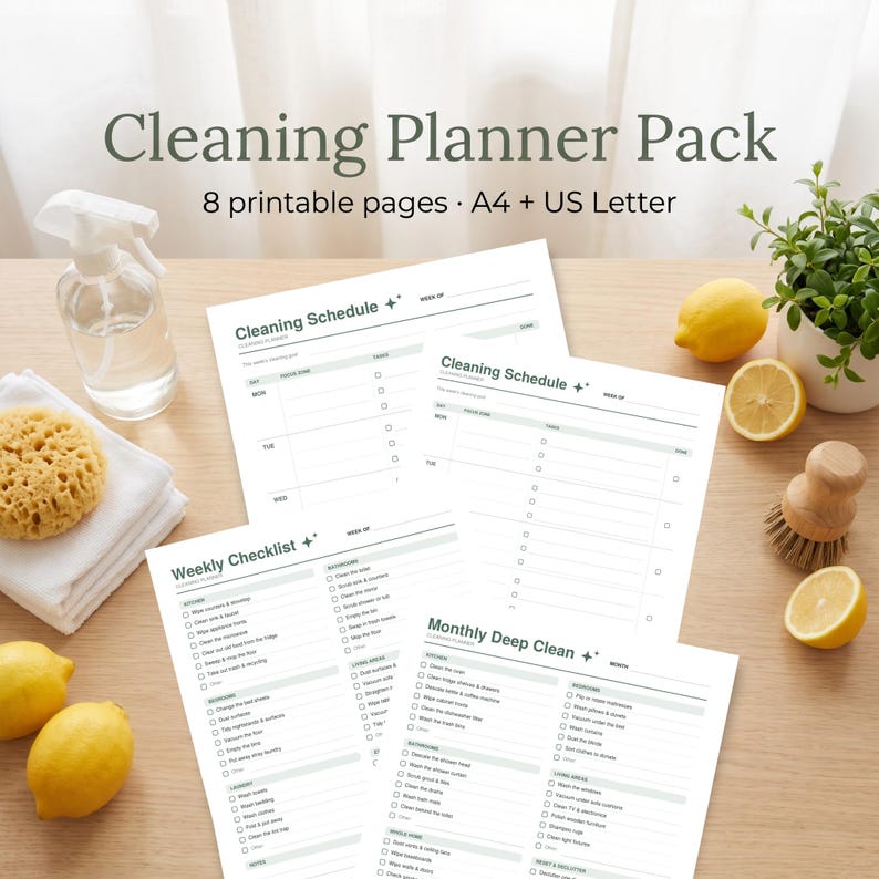 Home Cleaning System: Daily Routine, Deep Clean & Declutter Tracker ...