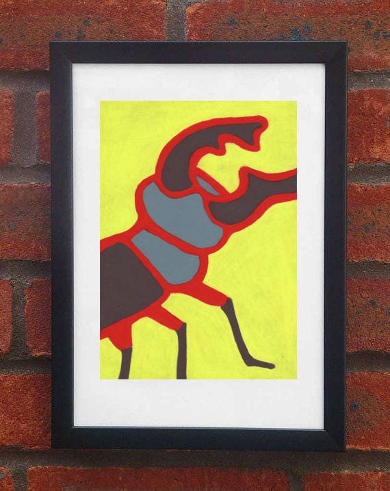 Stag Beetle A5 original oil pastel drawing (Framed) — James Nicholls