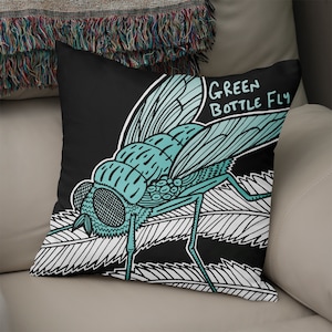 Botella verde - Cojín de insectos ilustrado