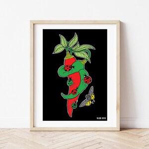 16 Sept Mexican Independence Day Ladybirds and Chillis Giclee Print Unframed image 1