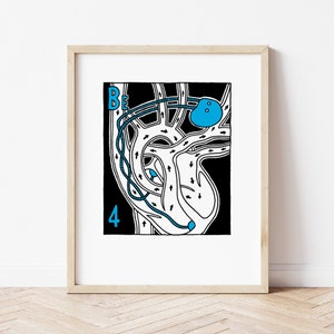Könnte beinhalten: Eine Schwarzweißillustration eines Labyrinths mit einem blauen Pfad und dem Text "BE 4" in Blau.