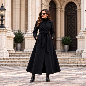 Black Gothic Long Coat, Womens Victorian Winter Coat, Long Black Cloak Coat, Elegant Gothic Overcoat, Dramatic Formal Outerwear