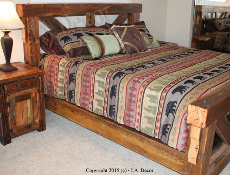 Timber Frame Trestle Bed Rustic Bed Big Timber Bed Queen Etsy