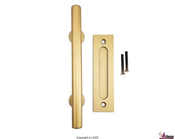 Gold Barn Door Handle Combo, Flush Pull