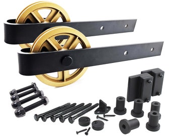 Spoked Wheel Barn Door Hardware Kit – Gold Painted Wheels