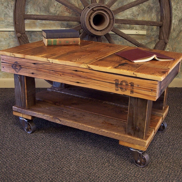 Rustic Coffee Table With Casters Etsy
