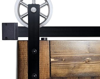 Steel Wheel Barn Door Hardware, Strongest Spoke Design, 95" Rail