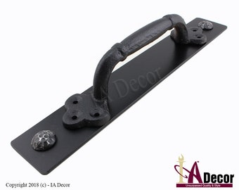 Black Iron Barn Door Handle – Rustic Pull with Distressed Nail Heads