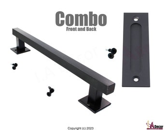 Combo Barn Door Handle - Black Barn Door Hardware - Barn Door Pull - Includes Flush Handle - Rustic Handle - Solid Metal Handle - USA MADE