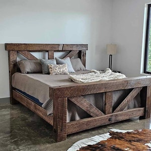 Timber Frame Trestle Bed - Rustic Bed, Big Timber Bed, Queen Bed, King Bed, Beam Bed - Massive Bed Craftsman Timber Frame