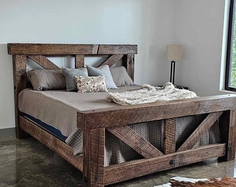 Timber Frame Trestle Bed - Rustic Bed, Big Timber Bed, Queen Bed, King Bed, Beam Bed - Massive Bed Craftsman Timber Frame