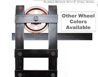 Heavy Duty Barn Door Hardware Trolley - Oil Rubbed Bronze Steel Wheel