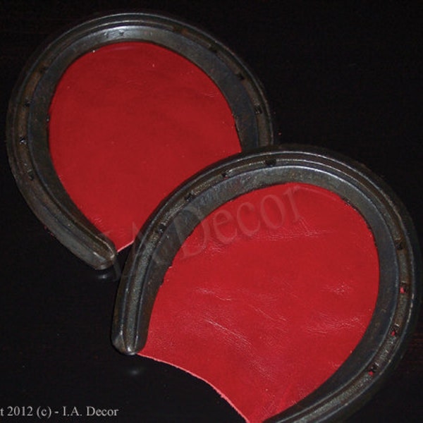 Horseshoe And Leather Coasters set of 4 - Western style coasters with red leather - horse shoe western decor