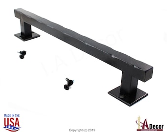 Barn Door Handle Scalloped - 12&quot; or 16&quot; Black Barn Door Pull - Barn Door Hardware- Rustic Handle - Industrial Handle - Long Bar Gate Handle