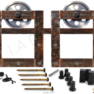 Industrial Barn Door Hardware - Heavy Duty - Rusted Barn Door Hardware - Sliding Barn Door Hardware - Steampunk Door Hardware -Steel Wheel