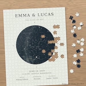 Custom Star Map Puzzle, Personalized Night Sky Jigsaw 520 or 1014 Pieces, The Night We Met, Christmas or Anniversary Gift for Couple