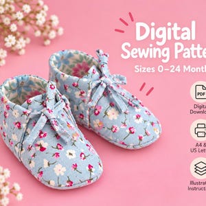 Baby Schuhe Schnittmuster PDF, Babyschuhe nähen 0–24 Monate, Nähanleitung mit Bildern, Baby Puschen selber nähen