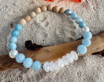 Bracelet made of larimar, aquamarine and moonstone
