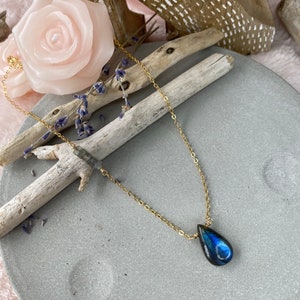 Delicate Labradorite Pendant Gold Plated Chain Gold Necklace Labradorite Crystal Pendant