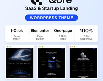 Qore SaaSスタートアップランディングWordPressテーマ、Elementorコンテンツライターソフトウェア、ワンクリックデモインポート