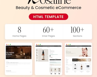 Rosaline Beauty 化粧品 eコマース HTML テンプレート、スキンケア ショップ ウェブサイト、レスポンシブ Bootstrap 5