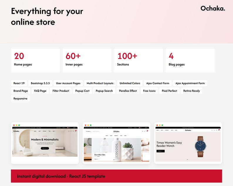 Plantilla Ochaka React, tema multipropósito para tienda online de comercio electrónico con ReactJS, sitio web para tiendas de moda y electrónica. imagen 20