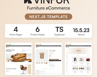 Vinfur 家具 eCommerce Next.js テンプレート、ホームデコレーション ストア ウェブサイト、TypeScript レスポンシブ ショップ