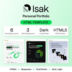 Isak Persoonlijk Portfolio HTML-sjabloon, CV-website, ontwikkelaar, ontwerper, freelancer, donker/licht, video-achtergrond