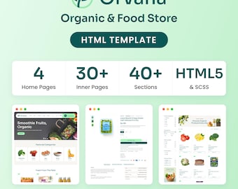 Orvanaオーガニック食品店HTMLテンプレート、食料品店ウェブサイト、エコショップ、レスポンシブSCSS
