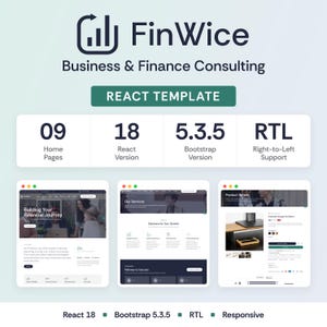 Finwice React Template, Business Finance Consulting Website, Corporate Advisor Agency