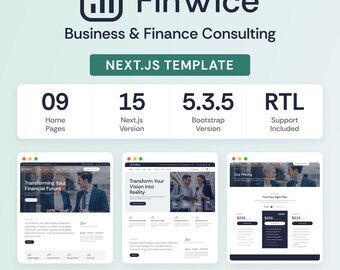 Plantilla Next.js de Finwice Business Finance Consulting, sitio web corporativo React, asesor financiero, consultoría, RTL