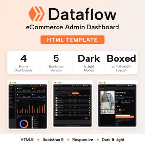 Plantilla de panel de administración HTML Dataflow, panel de comercio electrónico, Bootstrap 5, adaptable, modo oscuro