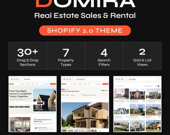 Domira Real Estate Shopify 2.0テーマ、不動産売買・賃貸テンプレート、不動産会社ウェブサイト