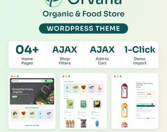 Orvana WooCommerce WordPressテーマ、オーガニック食品店、食料品店、Elementor対応、レスポンシブテンプレート、デジタルダウンロード