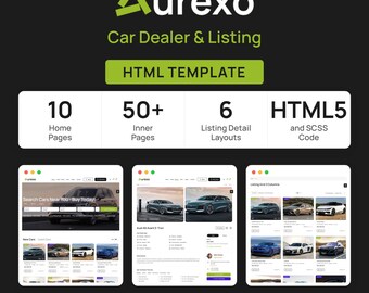 Aurexo自動車ディーラーリストHTML5テンプレート、自動車ウェブサイト、車両マーケットプレイス、ディーラーダッシュボード