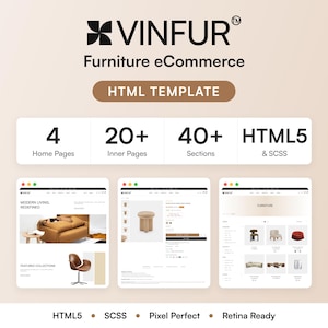 Modello HTML per e-commerce di mobili Vinfur, sito web di interior design, negozio di arredamento per la casa, SCSS responsivo