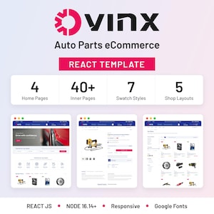 Ovinx React JS-mall, e-handelswebbplats för bildelar, butik för biltillbehör, responsiv butik