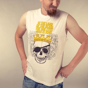 Skull King Sleeveless Tee for Men, One-Eyed King Tank, Organic Fair Trade Cotton