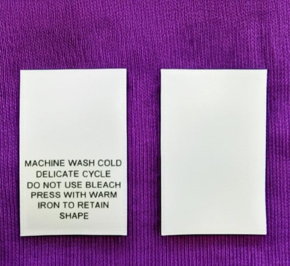 25 pcs White Printed Satin Clothing Labels, Care Label - Machine Wash Cold