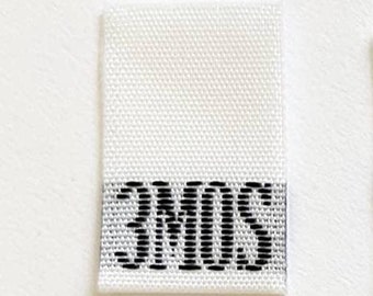 50 pcs White Woven Sew Clothing Labels, Toddler Size Tags -  Size 3MO - 3 Month