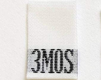 250 pcs White Woven Sewing Kids Clothing Labels, Toddler Size Tags -  Size 3MO - 3 Month