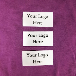 1000 pcs Custom Printed Professional Thermal Clothing Garment Care Logo Sewing Tags Labels- Black Ink on White Satin