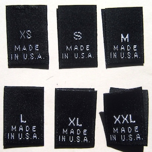 1000 pcs Black Woven Clothing Labels, Care Label: Made In USA - xs, s, m, l, xl, xxl