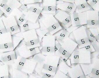 White Woven Sewing Folded Clothing Label Size Tags - Size 5 - Five (50pcs-1000pcs)
